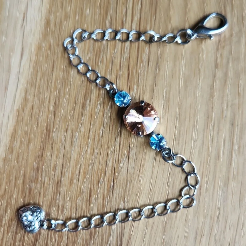 Blue & Orange Crystal Silver Chain Bracelet | Handmade